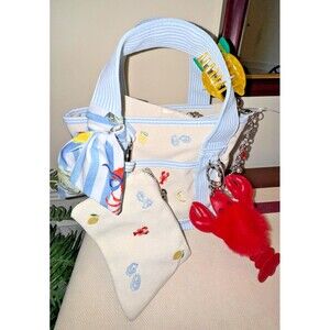 Madden Girl Lobster Mini Tote Bag w/ Crossbody Strap Purse w/ Charm & Hairclip